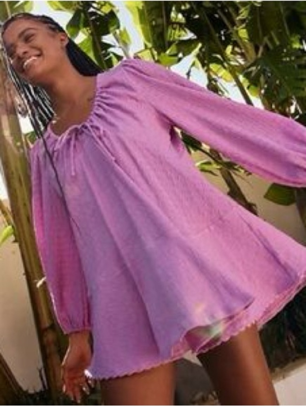 Free People Pink Long-Sleeve Mini Peasant Dress